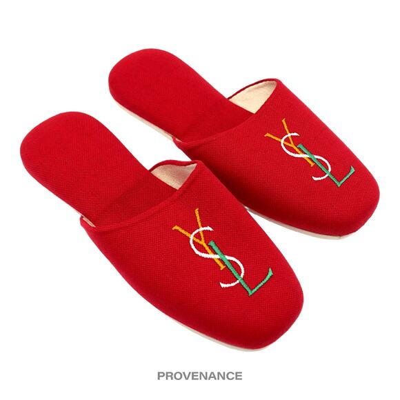 🔴 Yves Saint Laurent YSL Logo Slipper - Red Canvas - Picture 3 of 6